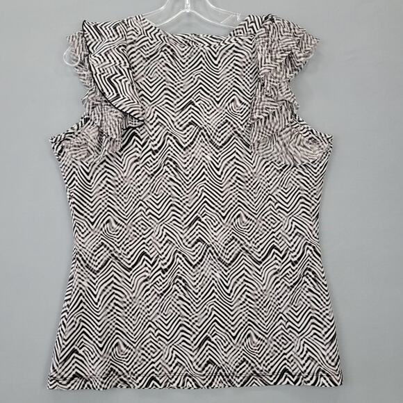 Worthington Black Gray Sleeveless Shirt Blouse Ruffled Tank Scoop Women's Size M - Picture 2 of 8